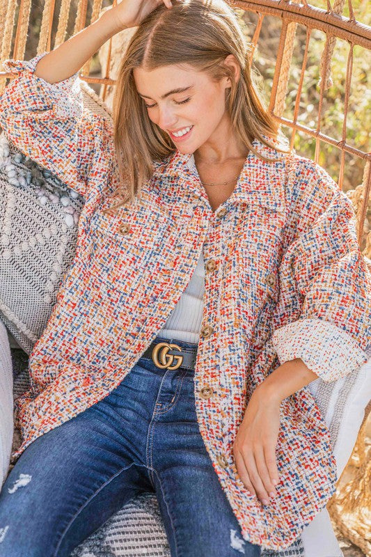 Red & Rust Multi Color Tweed Shirts Jacket (All SMALL)