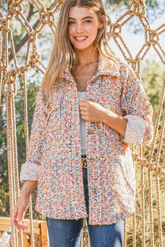 Red & Rust Multi Color Tweed Shirts Jacket (All SMALL)