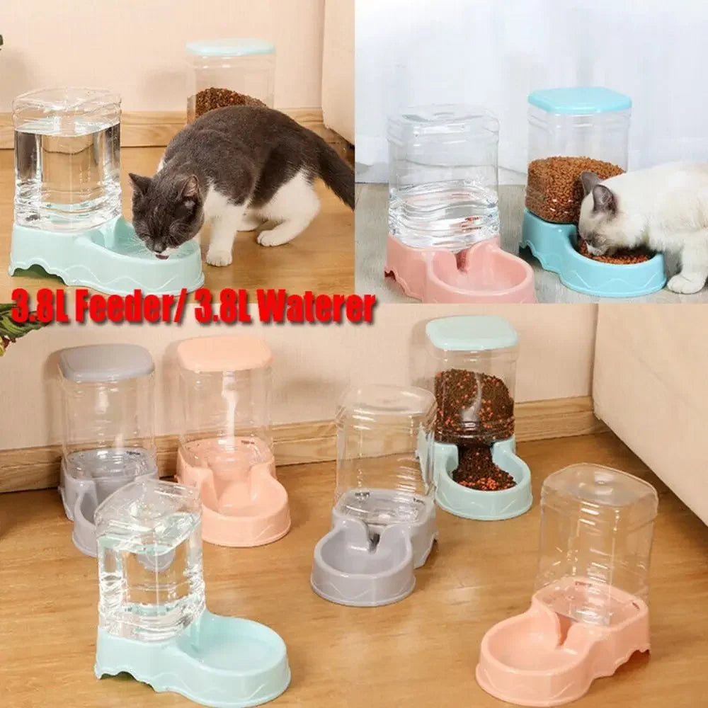 Automatic Pet Feeder & Water Fountain 3.8L (128 fl oz) PP Food Dispenser for Cats & Dogs - PhishStones Products