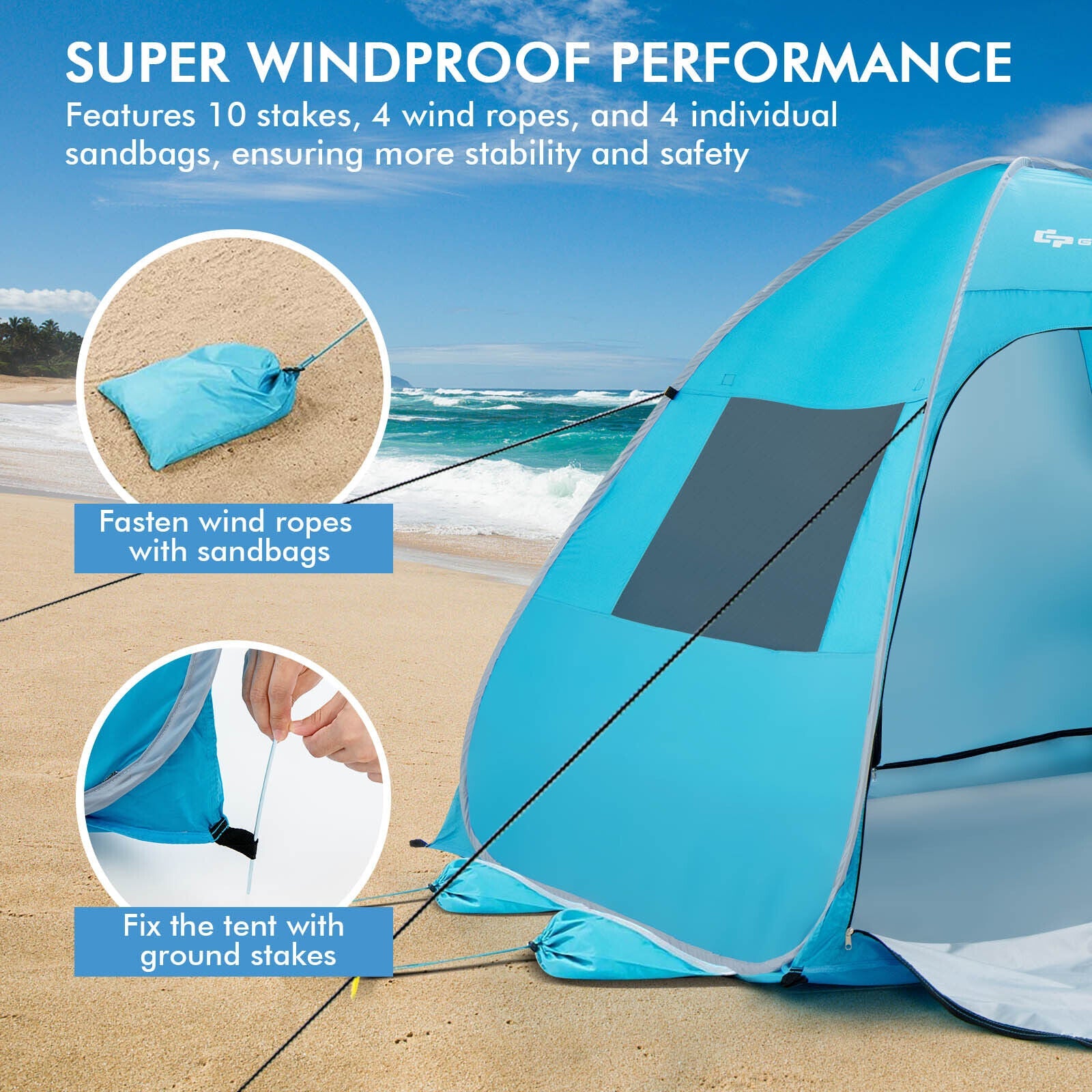 Automatic Pop - up Beach Tent with Carrying Bag - Blue - PhishStones Products