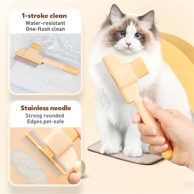 Avatore Zenbrush Cat Comb, Zen Brush for Cats, 2025 Upgraded Cat Brush with Release Button, Flea Comb for Cats, Click Self Cleaning Pet Hair Removal Combs (Yellow*2) - PhishStones Products