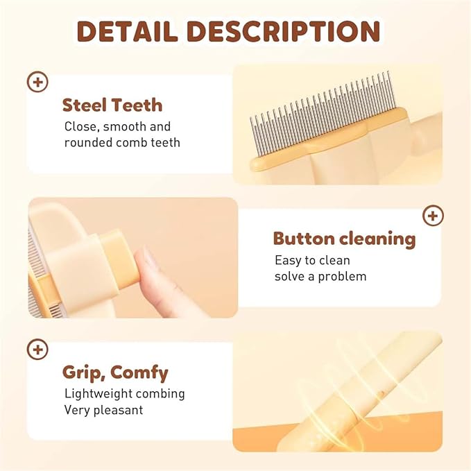 Avatore Zenbrush Cat Comb, Zen Brush for Cats, 2025 Upgraded Cat Brush with Release Button, Flea Comb for Cats, Click Self Cleaning Pet Hair Removal Combs (Yellow*2) - PhishStones Products
