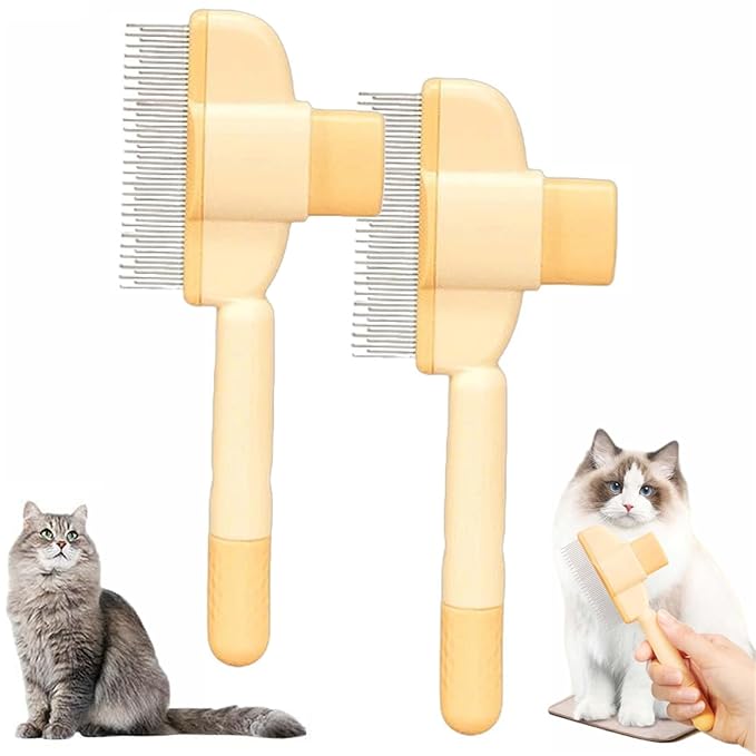 Avatore Zenbrush Cat Comb, Zen Brush for Cats, 2025 Upgraded Cat Brush with Release Button, Flea Comb for Cats, Click Self Cleaning Pet Hair Removal Combs (Yellow*2) - PhishStones Products