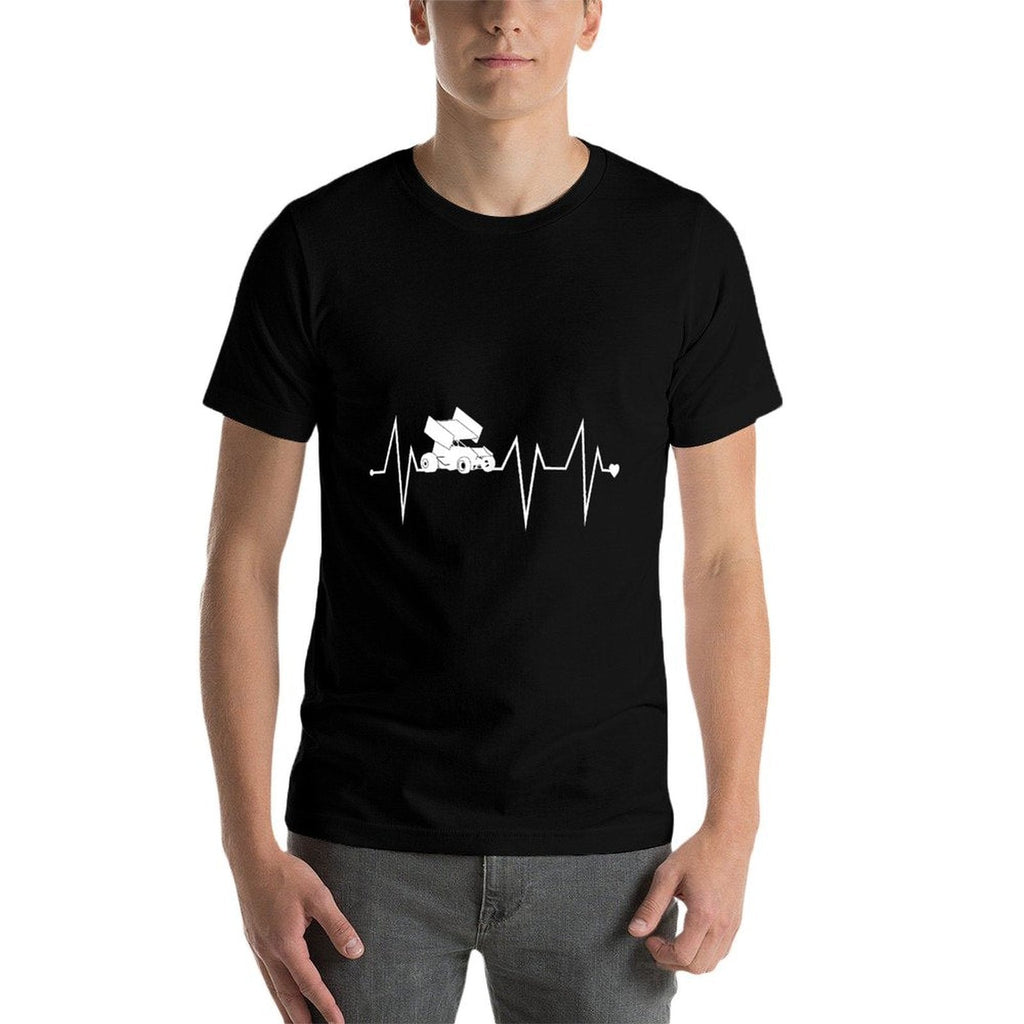 Funny Sprint Car Racing Racer Heartbeat Heart Pulse Rate EKG  Graphic-printed T-Shirt