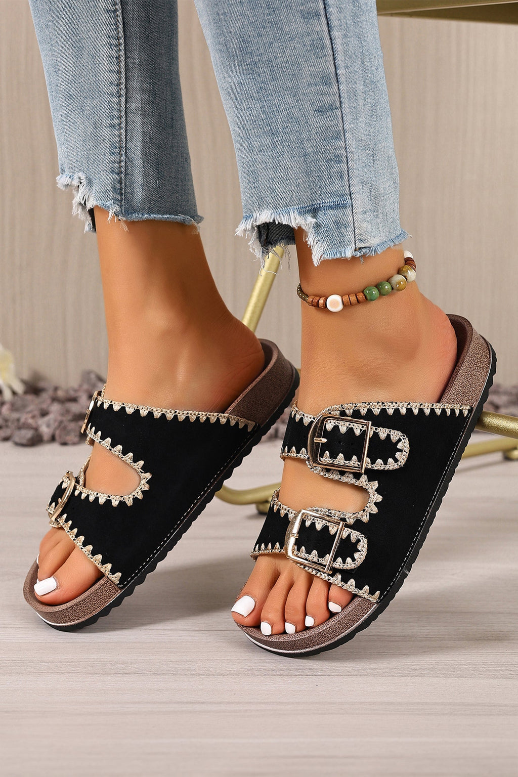 Kehlani Buckle Faux Suede Slippers
