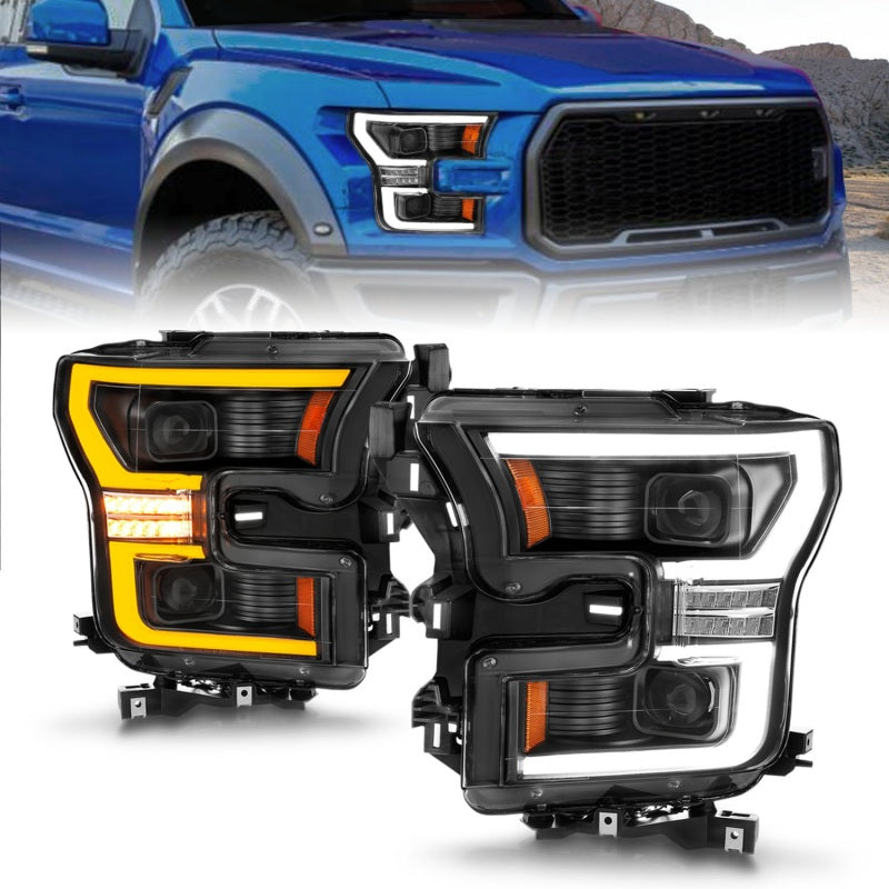 ANZO 15-17 Ford F-150 Black LED Projector Plank Style DRL w/Initiation Light Halogen Models 111604