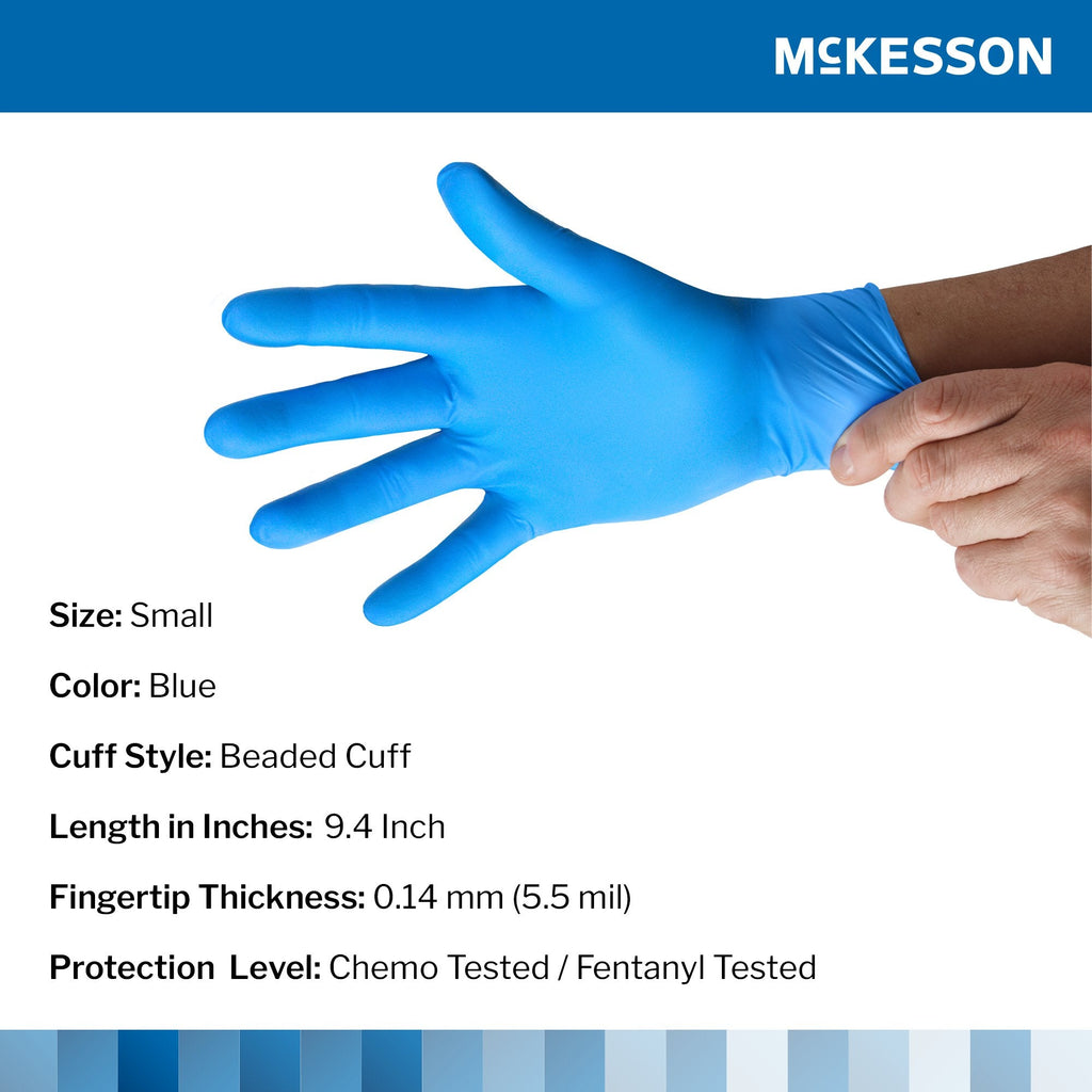 Exam Glove McKesson Confiderm® 6.8C Small NonSterile Nitrile Standard Cuff Length Fully Textured Blue Chemo Tested / Fentanyl Tested 14-6N621C