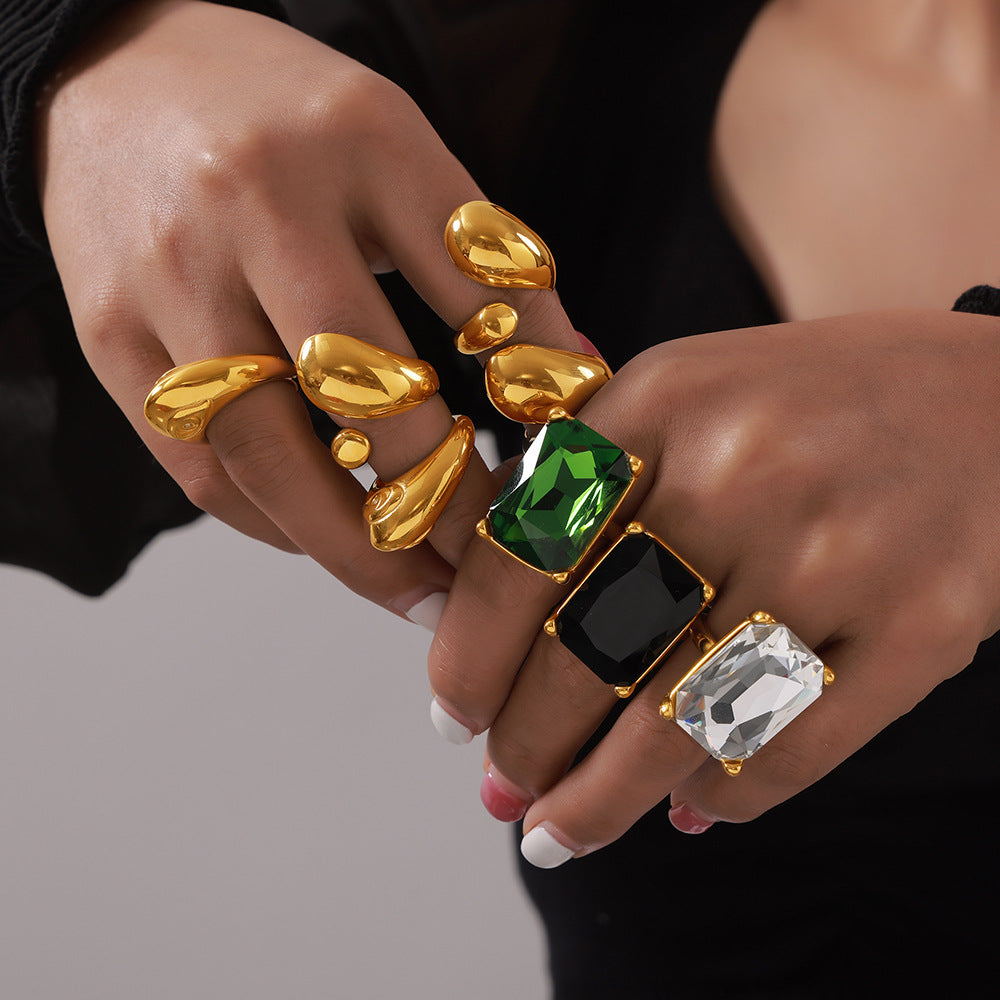 Ornament Inlaid Zircon Design Titanium Steel Gold Plated Niche Index Finger Ring