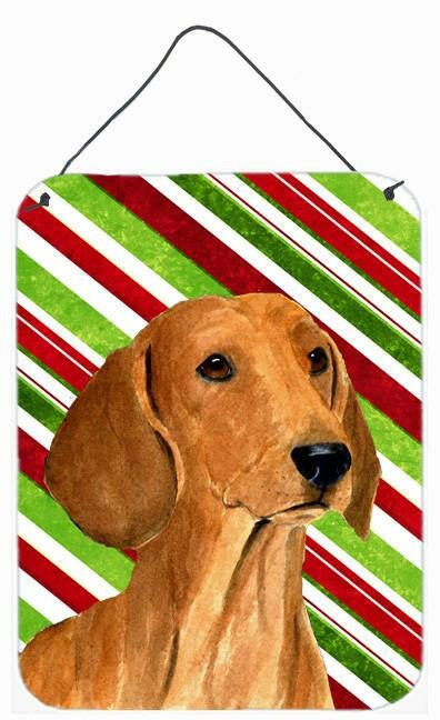 Dachshund Candy Cane Holiday Christmas Wall or Door Hanging Prints Aluminum Metal Sign Kitchen Wall Bar Bathroom Plaque Home Decor Front Door Plaque, 12x16, Multicolor