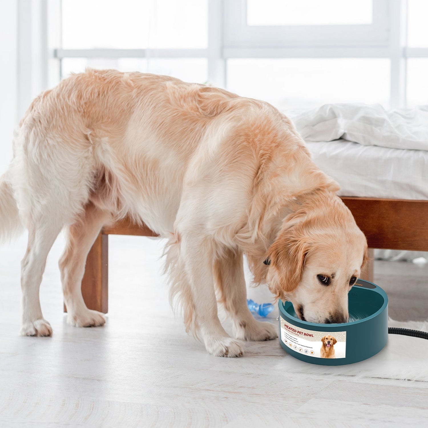 Heated Water Bowl for Dog Cat 74.4OZ Heating Water Dish IP67 Waterproof Thermal Water Bowl Heated Pet Bowl Dog Cat Water Feeder Bowl for Dog Cat Rabbi