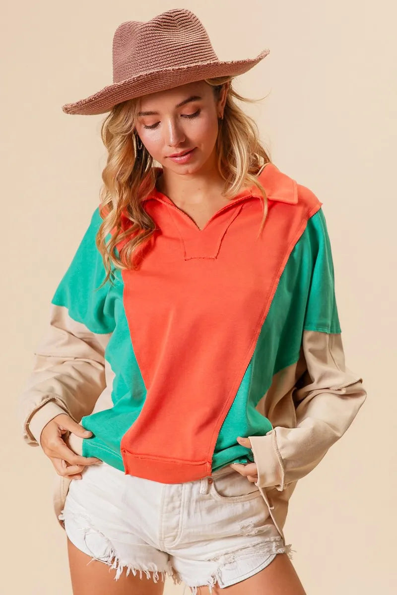 BiBi Colorblock Exposed Seam French Terry Sweatshirt