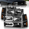 ANZO 88-98 Chevrolet C1500 Crystal Headlights w/ Light Bar Black Housing w/ Signal Side Markers 8Pcs 111528