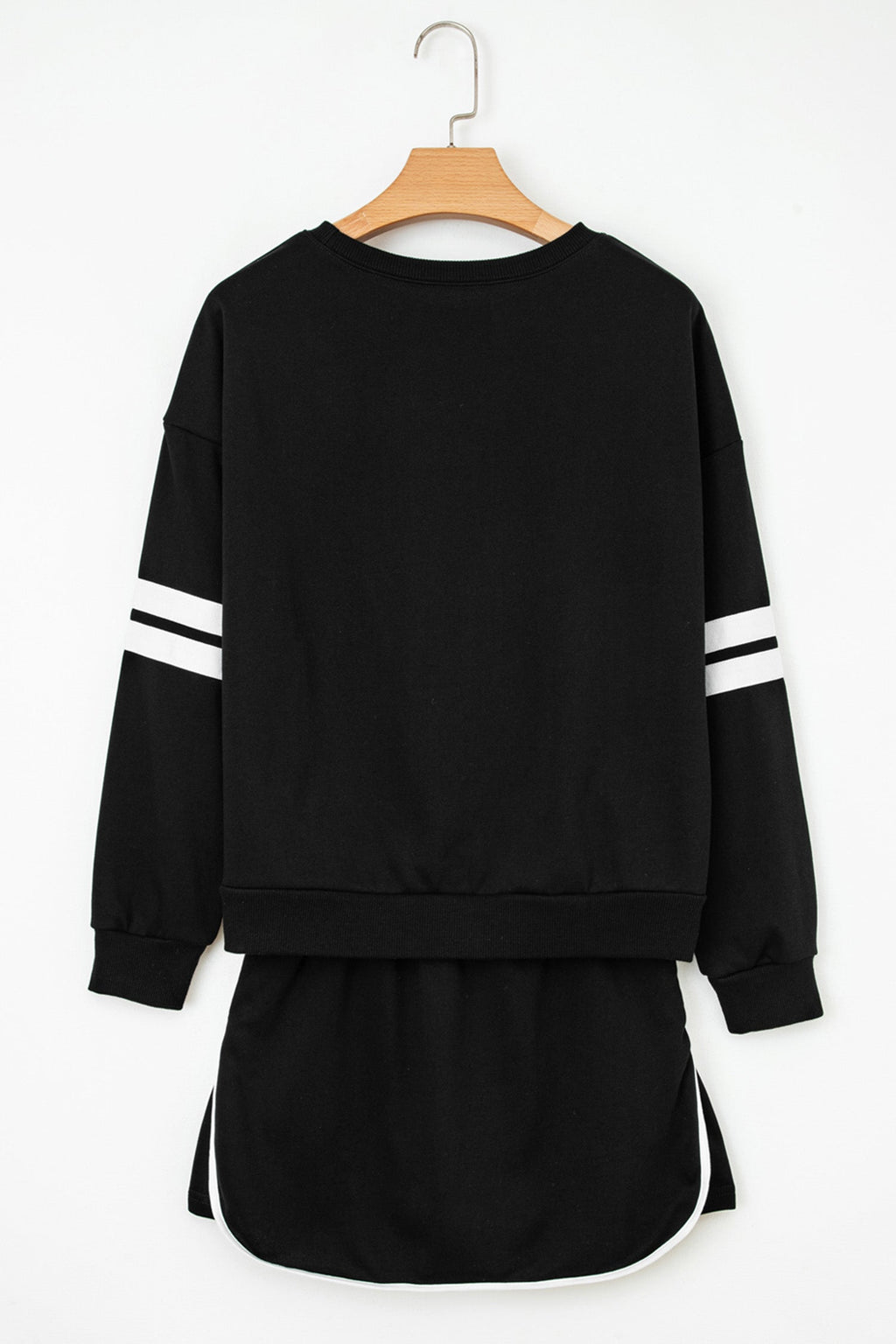Black Rhinestone Pumpkin Graphic Varsity Striped Long Sleeve Top Drawstring Mini Skort 2pcs Set