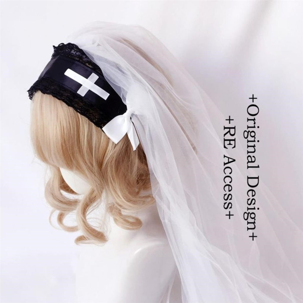 Nun Headdress Retro Hair Band Church Cross Embroidery Light Diamond Shawl Veil
