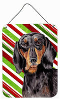 Dachshund Candy Cane Holiday Christmas Wall or Door Hanging Prints Aluminum Metal Sign Kitchen Wall Bar Bathroom Plaque Home Decor Front Door Plaque, 12x16, Multicolor