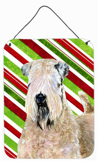 Wheaten Terrier Soft Coated Candy Cane Holiday Christmas Wall or Door Hanging Prints Aluminum Metal Sign Kitchen Wall Bar Bathroom Plaque Home Decor Front Door Plaque, 12x16, Multicolor