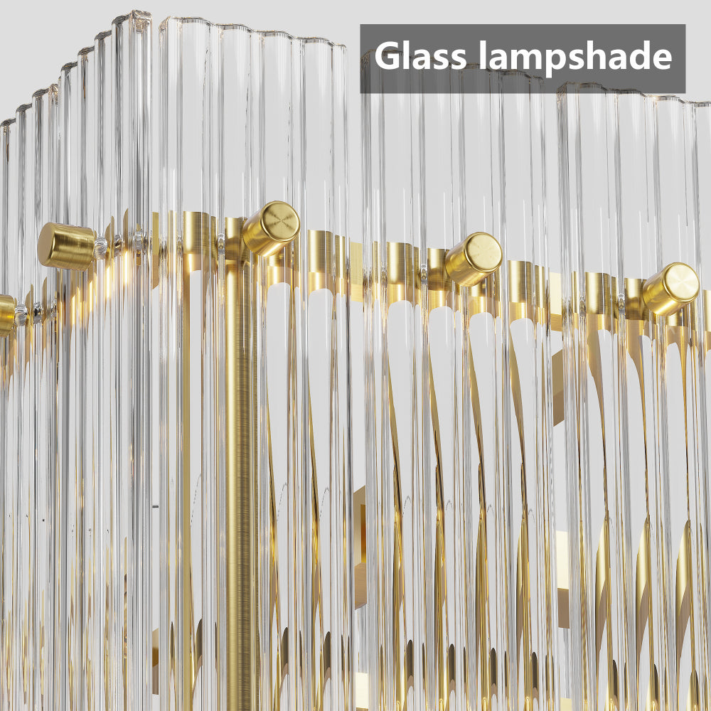 Water Ripple Crystal Glass Chandelier | 8/10-Light Modern Handmade Corrugated Glass Ceiling Light — Black or Gold, Round or Rectangular