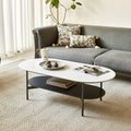 Ceramic Sintered Stone Coffee Table with Walnut Shelf | 47" Double-Layer Living Room Center Table — White & Coffee Brown