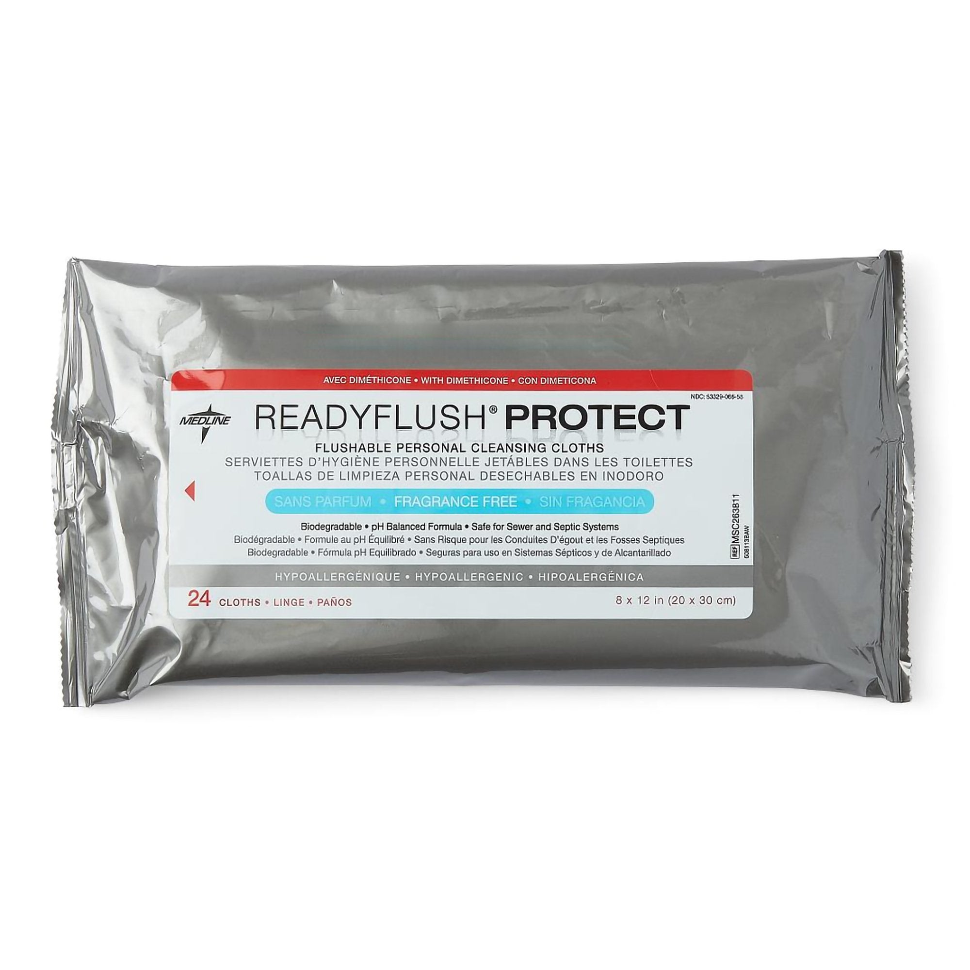 Flushable Incontinence Care Wipe ReadyFlush® Protect Soft Pack Unscented 24 Count MSC263811