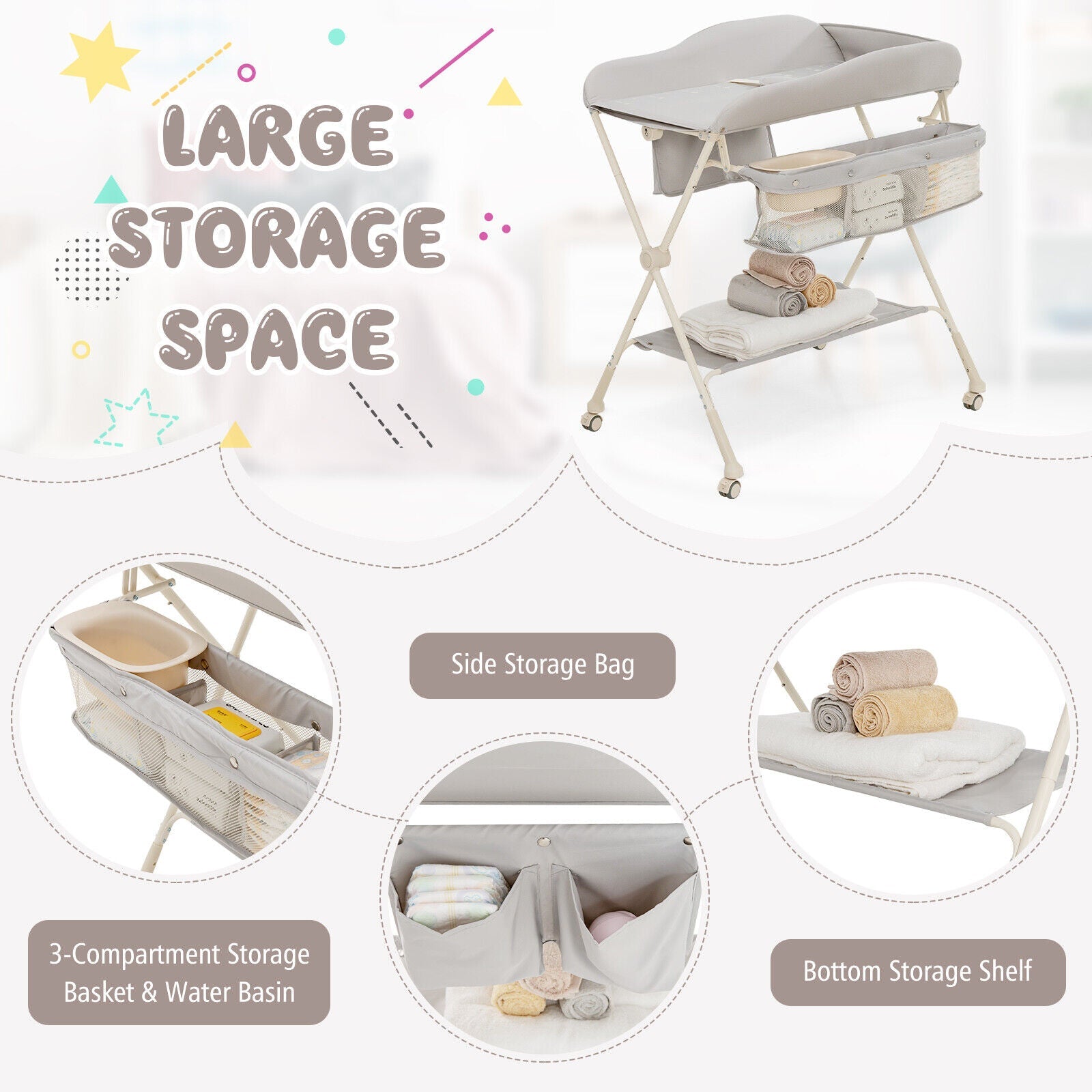 Baby Diaper Changing Table with Water Basin Wheel - PhishStones Products