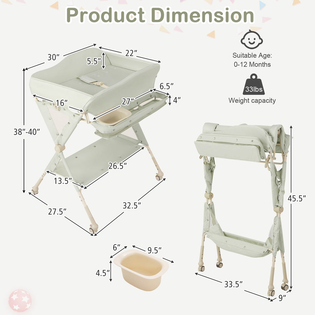Baby Diaper Changing Table with Water Basin Wheel - PhishStones Products