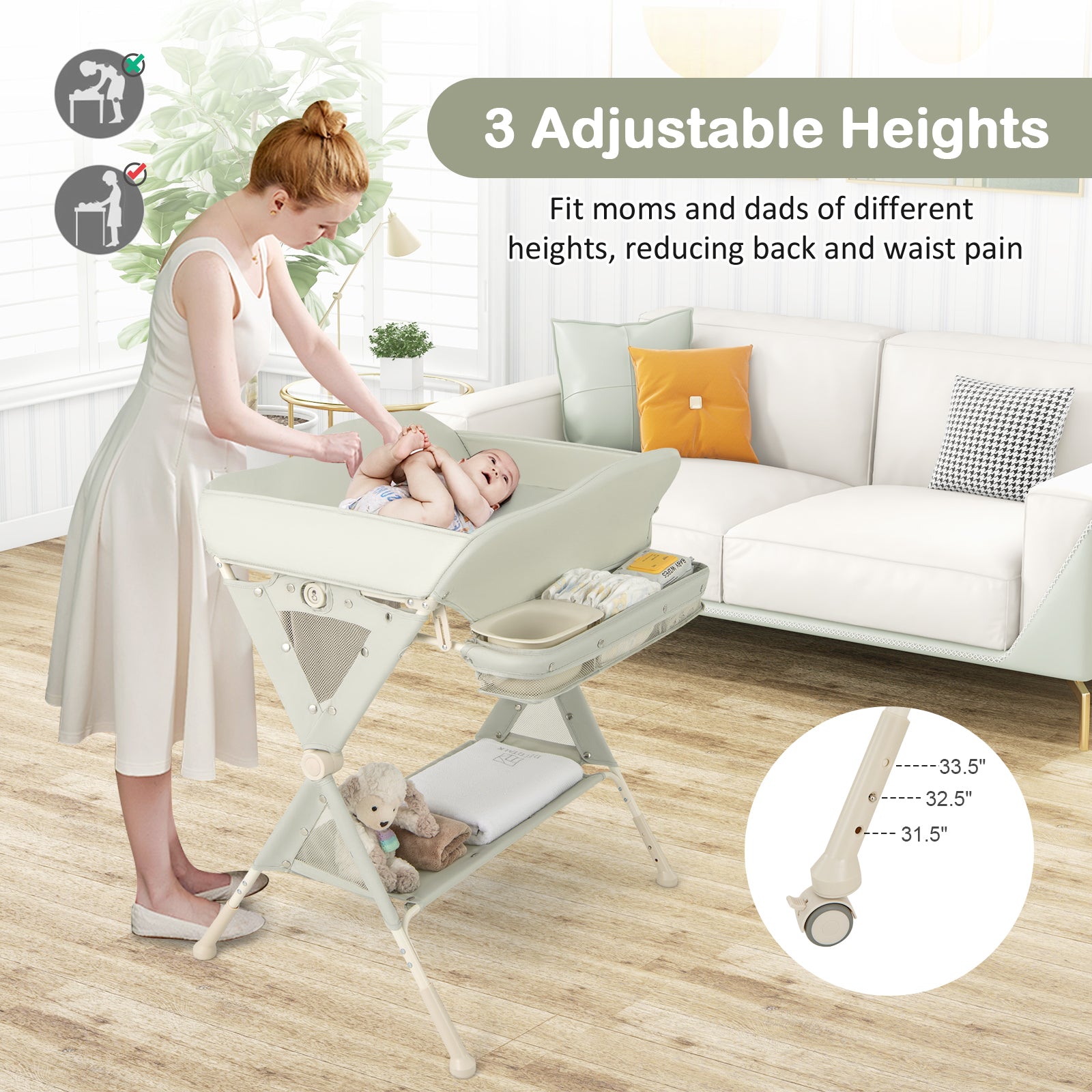 Baby Diaper Changing Table with Water Basin Wheel - PhishStones Products