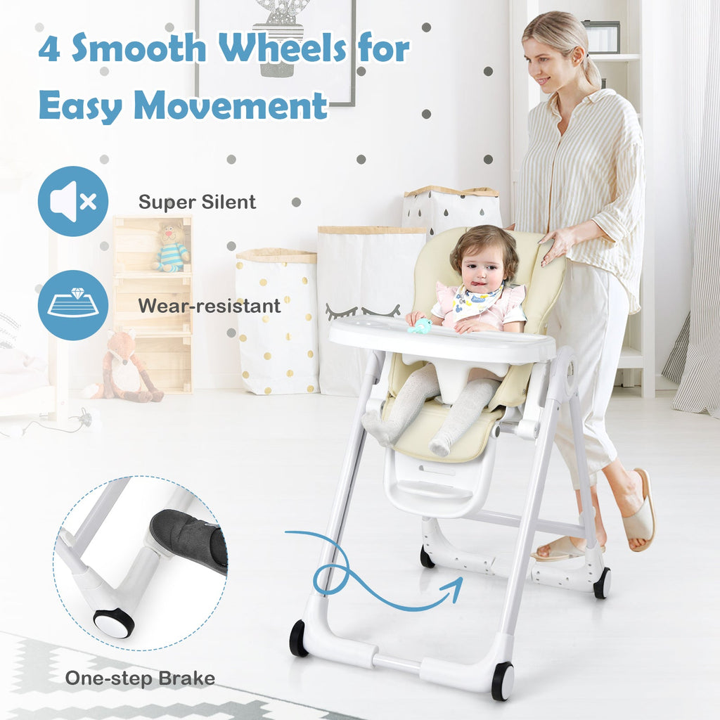 Baby Folding Convertible High Chair with Wheels and Adjustable Height - PhishStones Products