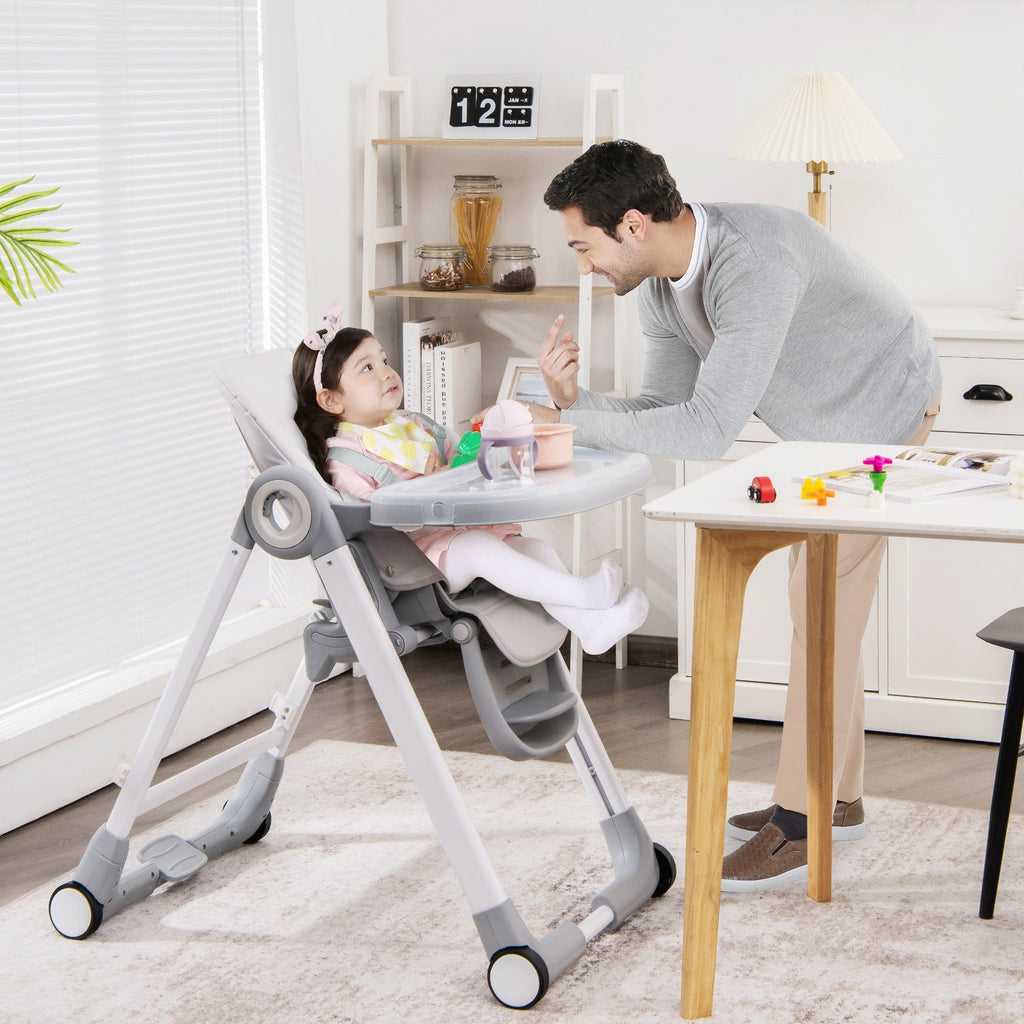 Baby Folding Convertible High Chair with Wheels and Adjustable Height - PhishStones Products