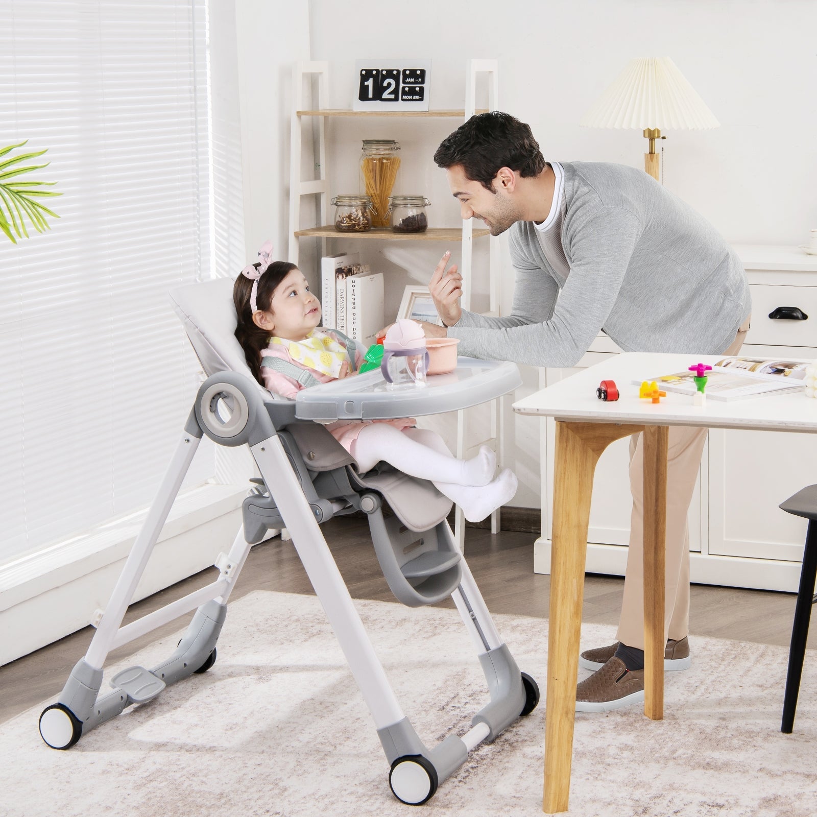 Baby Folding Convertible High Chair with Wheels and Adjustable Height - PhishStones Products