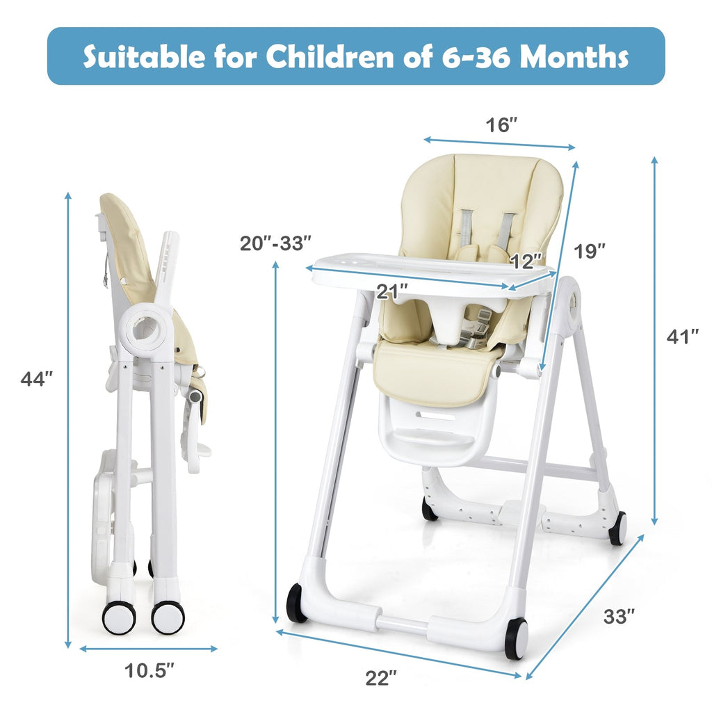 Baby Folding Convertible High Chair with Wheels and Adjustable Height - PhishStones Products