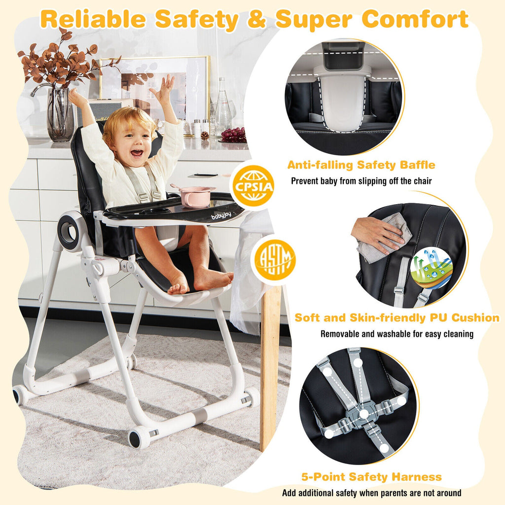 Baby High Chair Foldable Feeding Chair with 4 Lockable Wheels - PhishStones Products