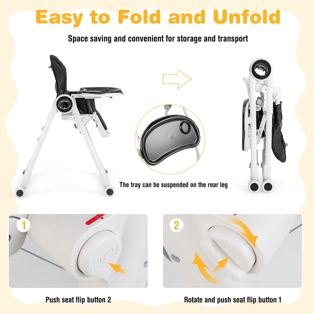 Baby High Chair Foldable Feeding Chair with 4 Lockable Wheels - PhishStones Products