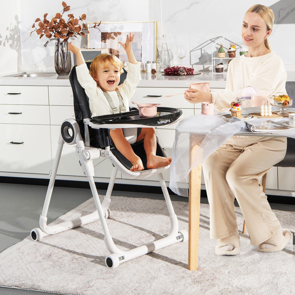 Baby High Chair Foldable Feeding Chair with 4 Lockable Wheels - PhishStones Products