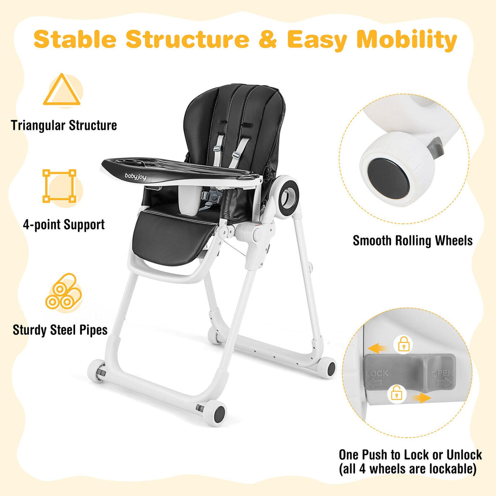 Baby High Chair Foldable Feeding Chair with 4 Lockable Wheels - PhishStones Products