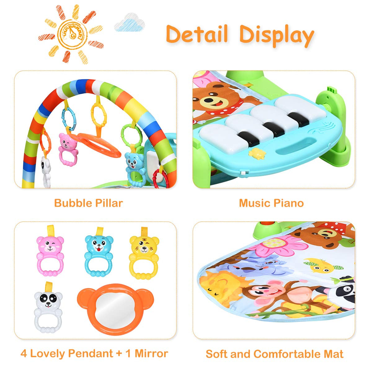 Baby Kick and Play Piano Gym Activity Play Mat - PhishStones Products