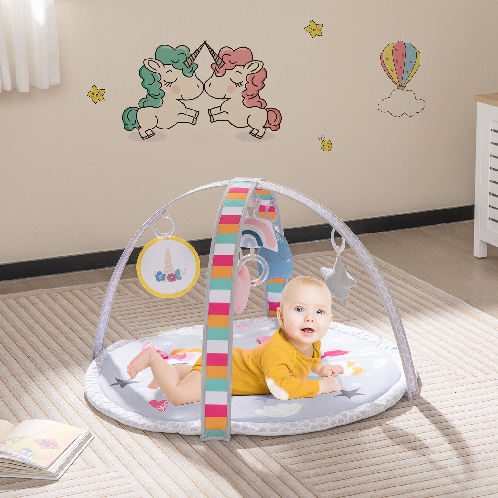 Baby Play Gym Mat 7 - in - 1 Tummy Time Activity Mat with 5 Detachable Toys - Multicolor - PhishStones Products
