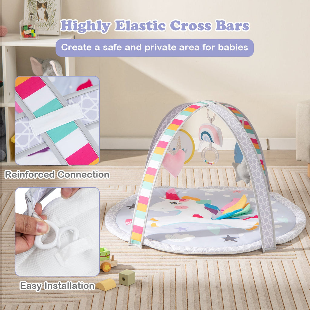 Baby Play Gym Mat 7 - in - 1 Tummy Time Activity Mat with 5 Detachable Toys - Multicolor - PhishStones Products