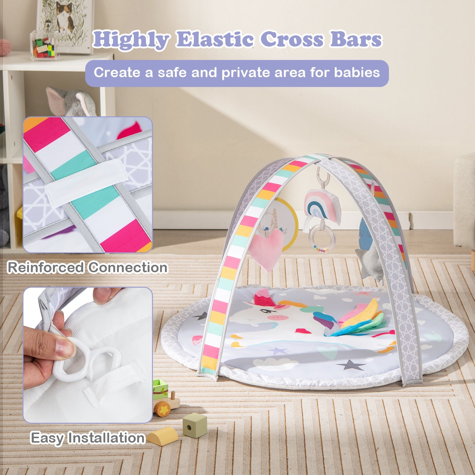 Baby Play Gym Mat 7 - in - 1 Tummy Time Activity Mat with 5 Detachable Toys - Multicolor - PhishStones Products