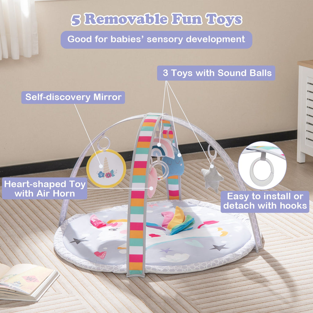 Baby Play Gym Mat 7 - in - 1 Tummy Time Activity Mat with 5 Detachable Toys - Multicolor - PhishStones Products
