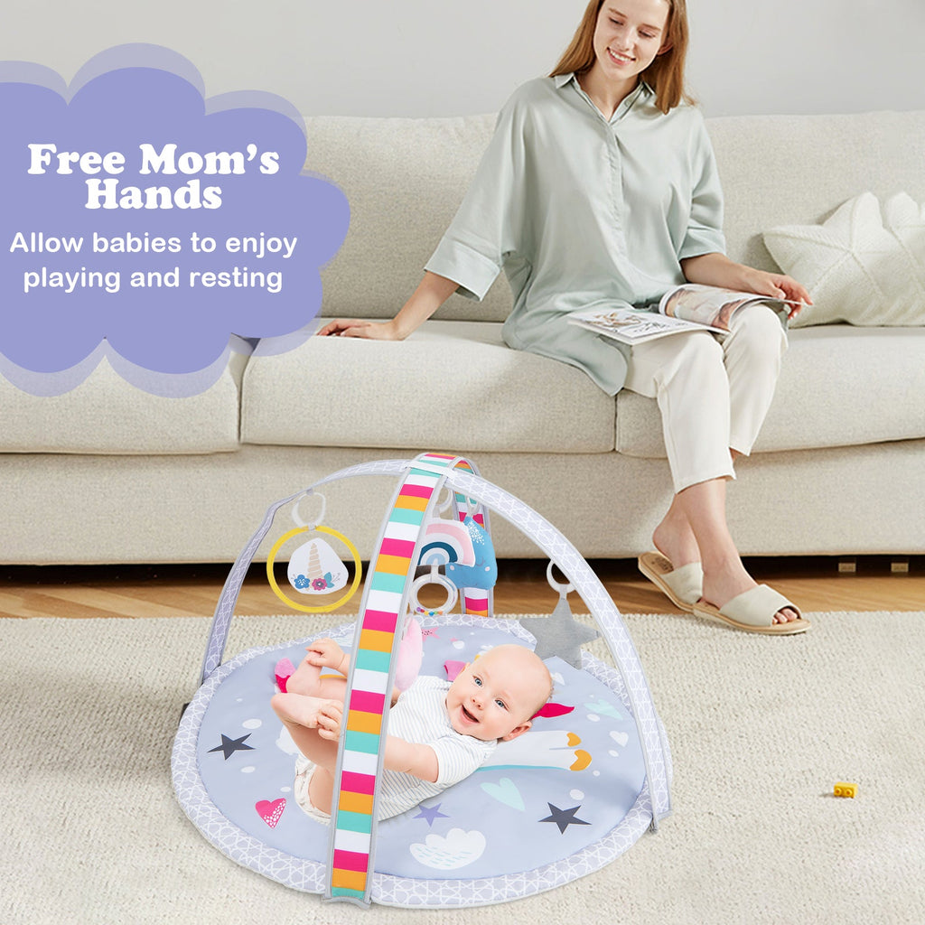 Baby Play Gym Mat 7 - in - 1 Tummy Time Activity Mat with 5 Detachable Toys - Multicolor - PhishStones Products