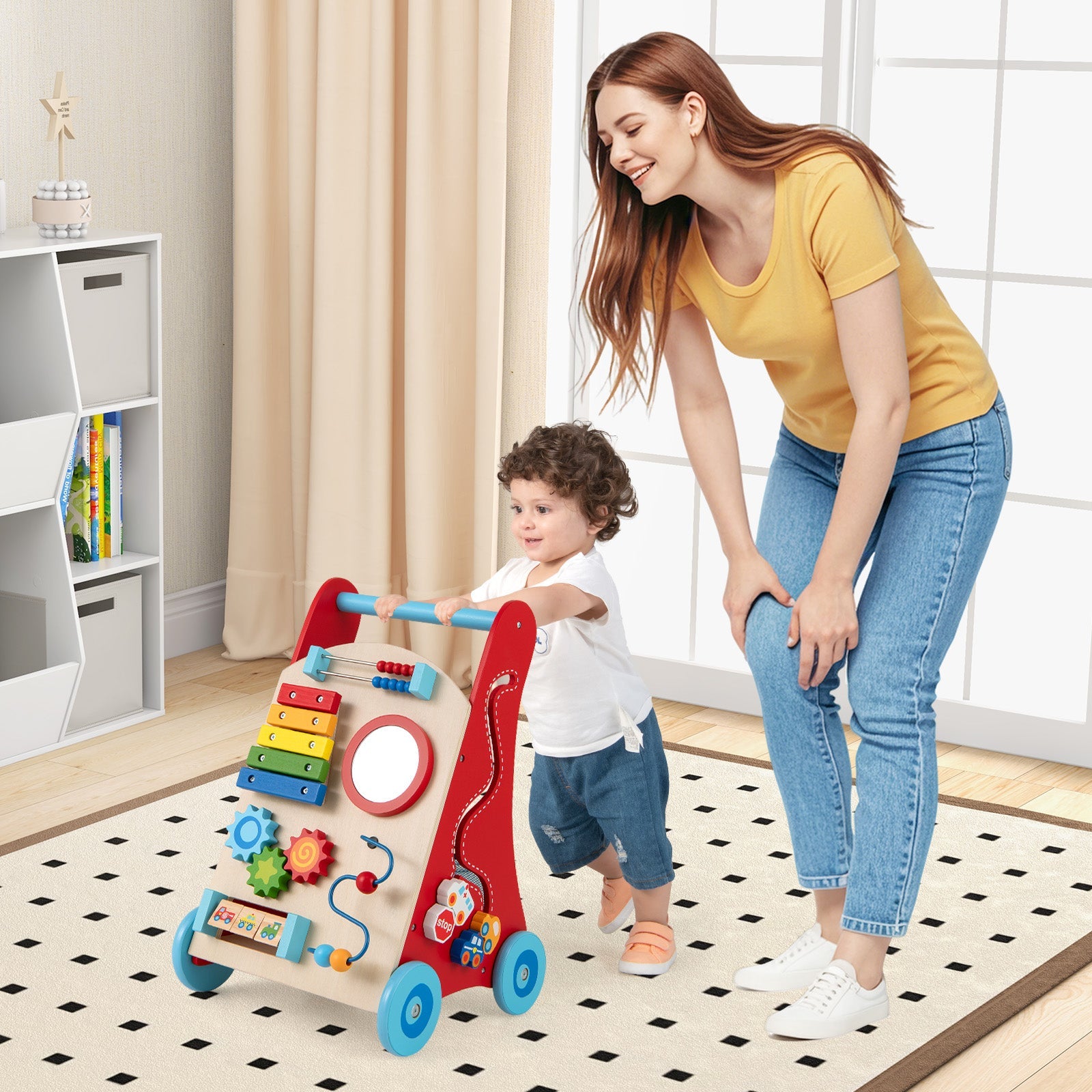 Baby Push Walker with Handle and Wheels for Boys & Girls 3+ Years Old - Muticolor - PhishStones Products