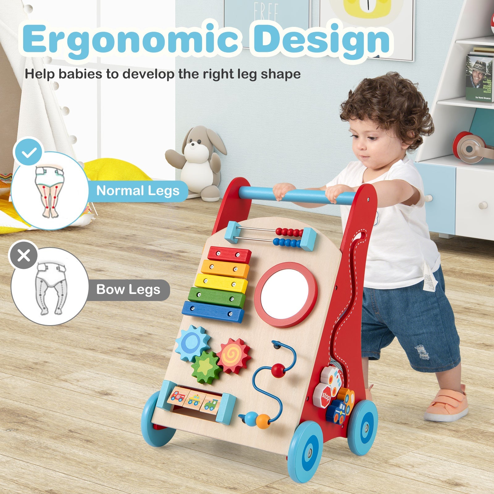 Baby Push Walker with Handle and Wheels for Boys & Girls 3+ Years Old - Muticolor - PhishStones Products