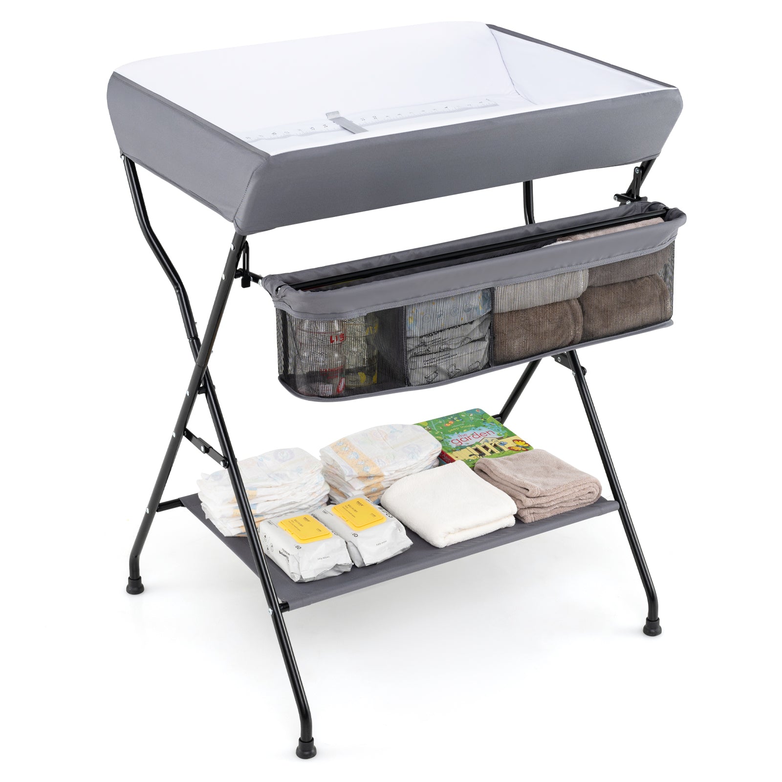 Baby Storage Folding Diaper Changing Table-Gray
