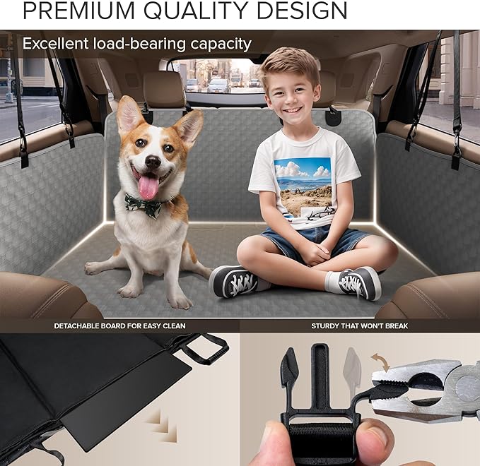 Back Seat Extender for Dogs, Heavy Duty Dog Car Seat Cover for Back Seat and Aggressive Chewer, Large Hard Bottom Car Seat Cover for Dogs, Dog Hammock for Car, Travel Pet Car Bed for Car, SUV, Truck - PhishStones Products