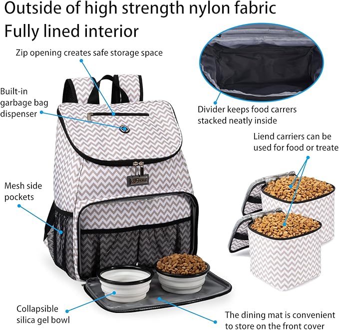 BAGLHER丨Dog Travel Bag, Airline Approved Pet Supplies Backpack, Dog Travel Backpack with 2 Silicone Collapsible Bowls and 2 Food Baskets - PhishStones Products