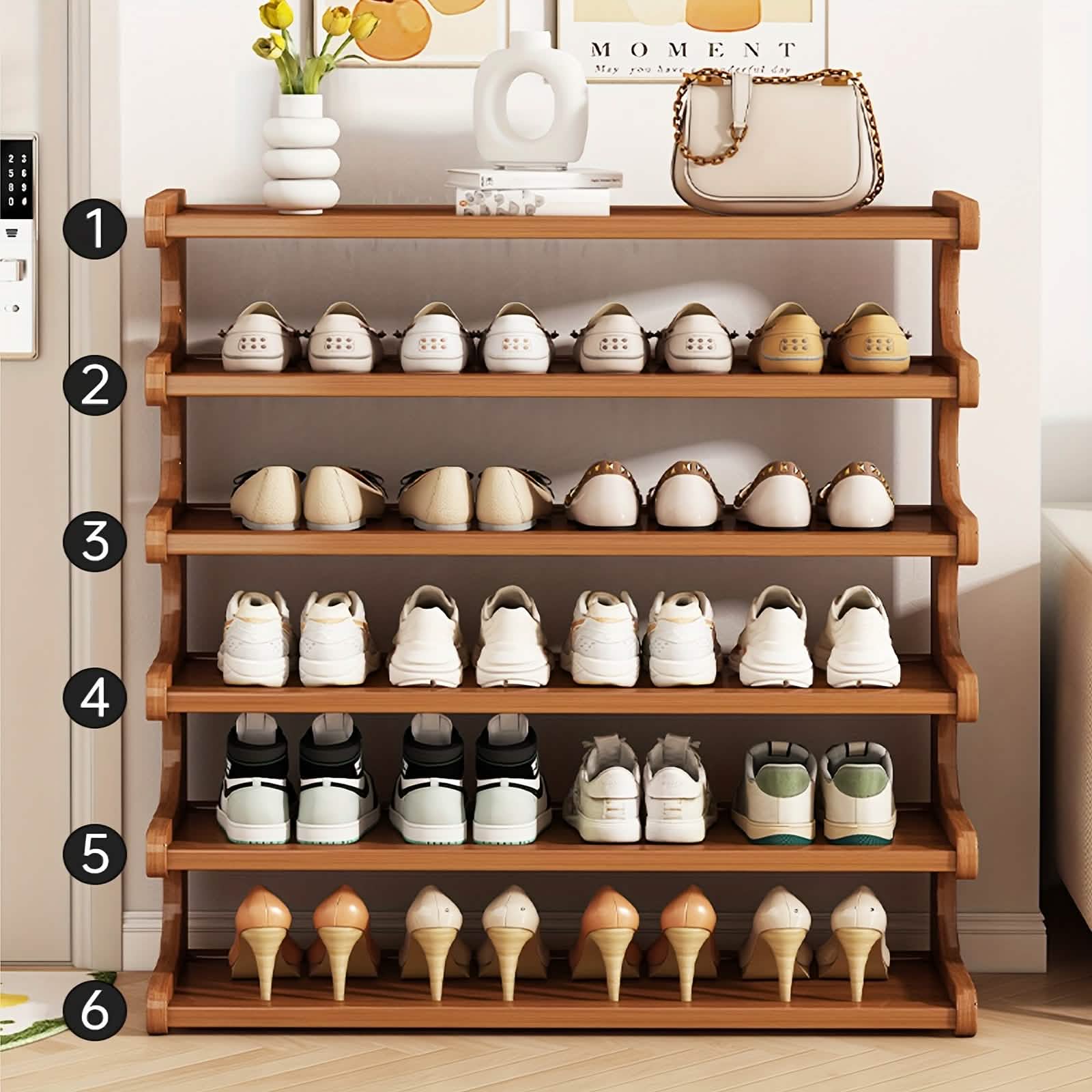 Bamboo Shoe Rack Organizer – 5 or 6 Tier, Space - Saving Storage - PhishStones Products