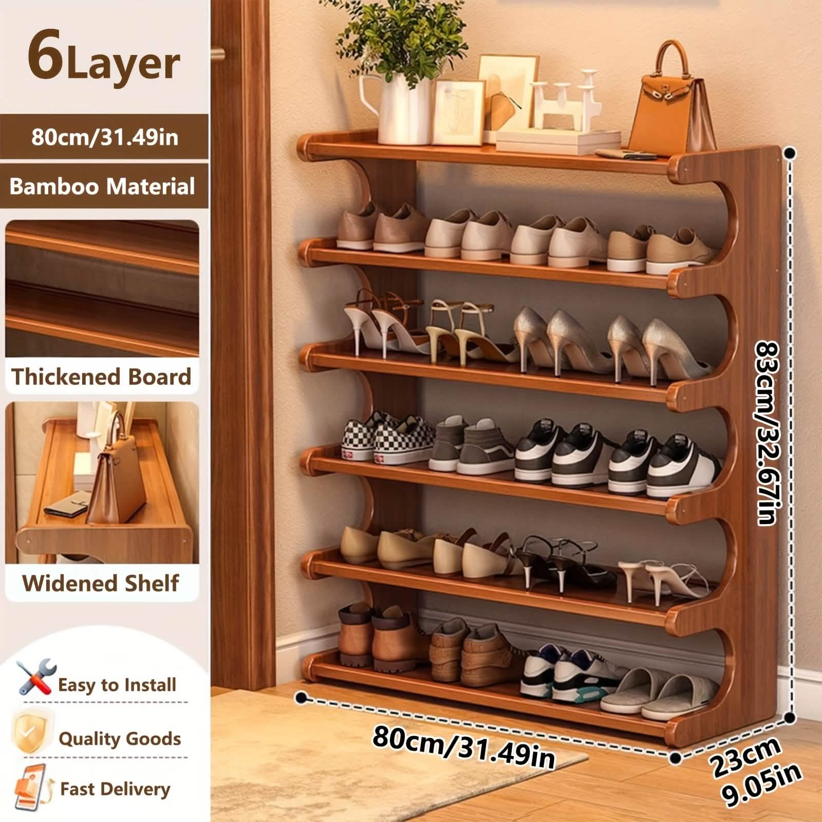 Bamboo Shoe Rack Organizer – 5 or 6 Tier, Space - Saving Storage - PhishStones Products