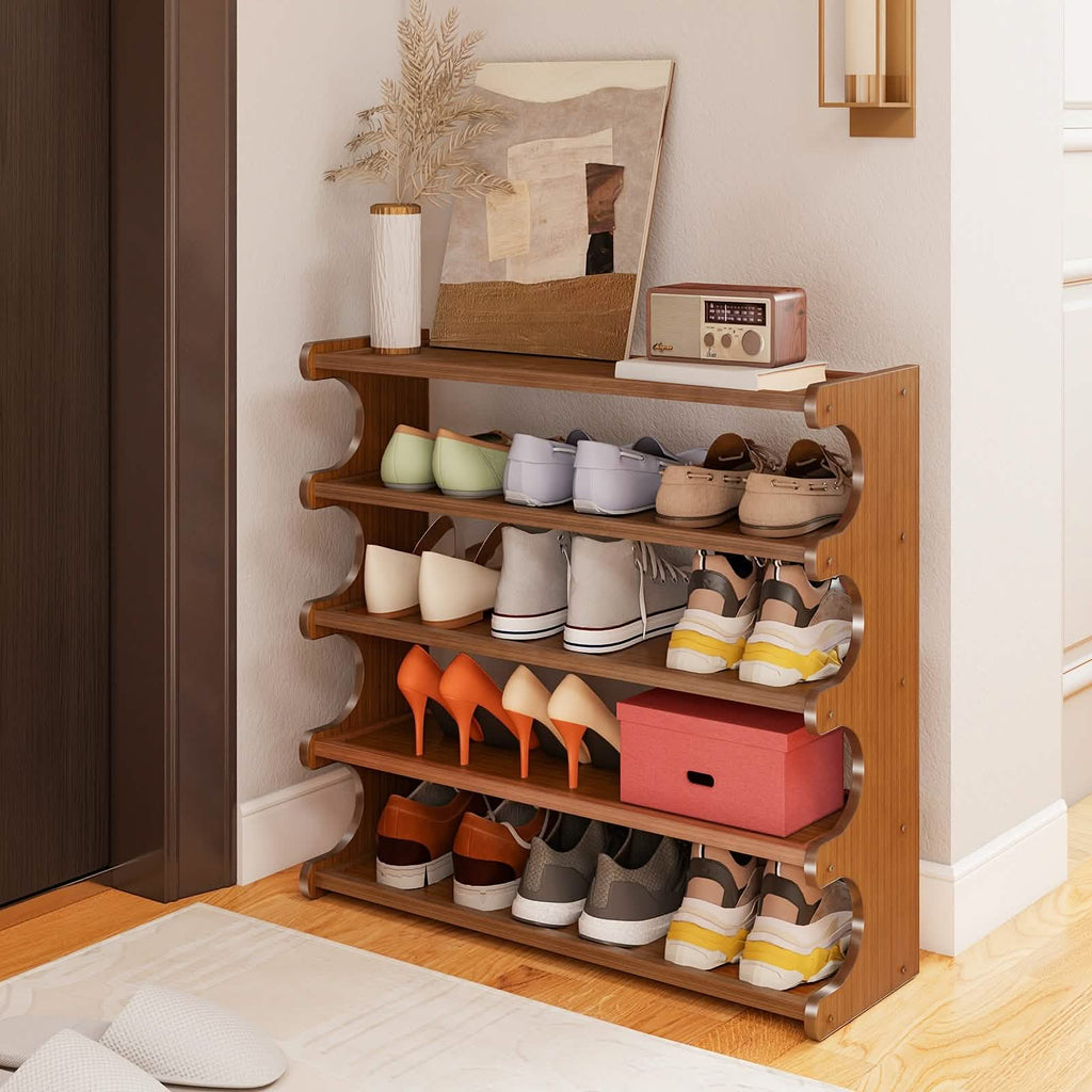 Bamboo Shoe Rack Organizer – 5 or 6 Tier, Space - Saving Storage - PhishStones Products
