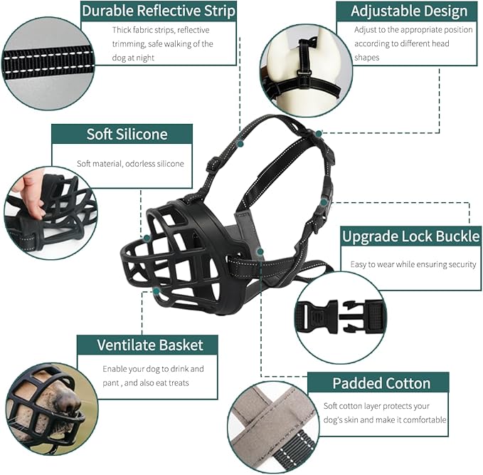 BARKLESS Dog Muzzle, Silicone Basket Muzzle for Small Medium Large Dogs, Soft Cage Mouth Cover Prevent Biting Chewing, Allow Drinking Panting, Suitable for German Shepherd - PhishStones Products