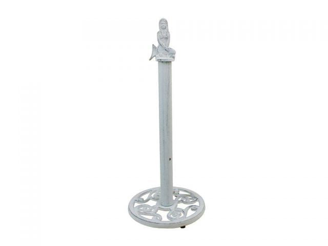 Rustic Whitewashed Cast Iron Mermaid Extra Toilet Paper Stand 16""